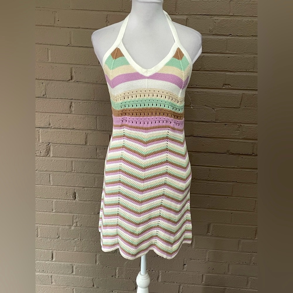 Streetwear Society NWT crochet knit halter dress L